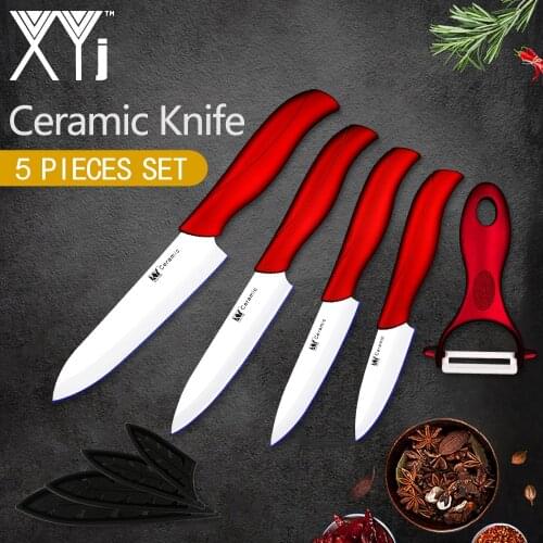 XYj Ceramic Knife Set Kitchen 3'' 4'' 5'' 6'' INCH Paring Slicing Peeling Fruit Vegetable Red Handle Cooking Accessory Tools
