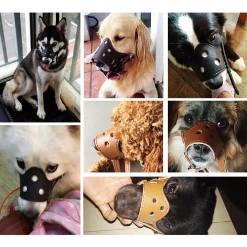 New Solid Leather Muzzle for Large Dogs Adjustable Big Dog Training Muzzles Retriever Pet Product Golden Anti Bite Bark Pit Bull