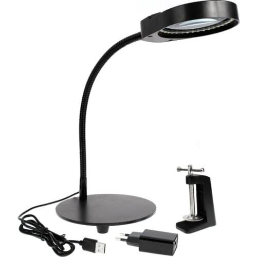 2-In-1 Clip Desktop Magnifying Glass with 38LED Lamp Blue Wave 5X Magnifier Third Hand Soldering Tool Table Lamp for Welding