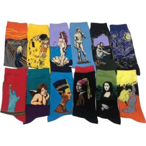 Autumn And Winter Mens Womens Cotton Color Fashion Frend Style Personalized Art Oil Painting Retro Middle Tube Socks