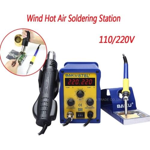 1PC BAKU 878L2 Wind Hot Air Soldering Station 110/220V With Heat Gun For Cell Phone Repair LED Digital Display English Manual