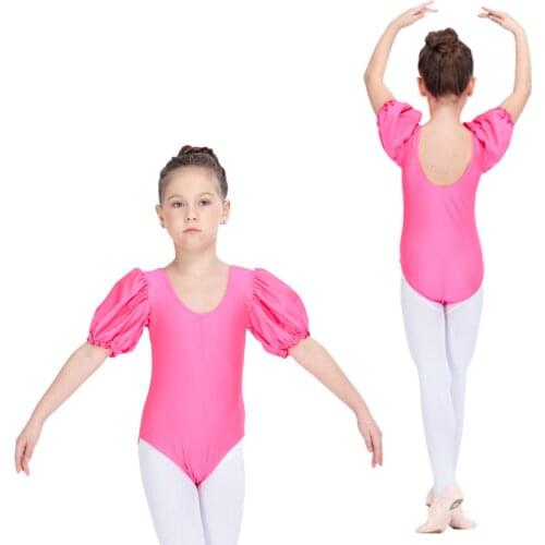 Peach Nylon/Lycra Cap Puffy Sleeve Leotard with Drawstring Front Girls Bodyuit for Gymnastics and Ballet Dance