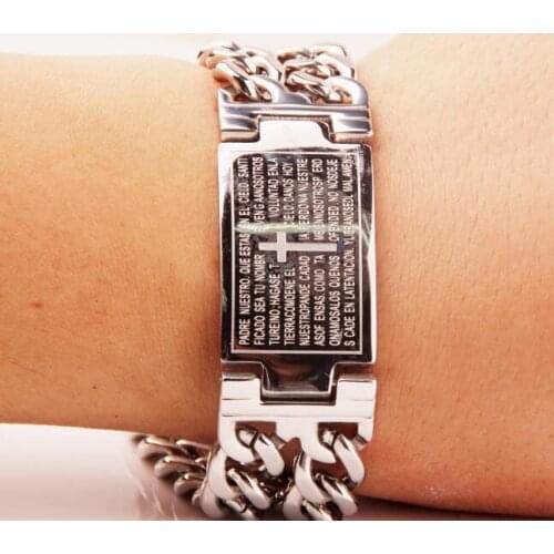 FATHERS GIFTS MENS GIFT STAINLESS STEEL CUBAN CURB CLASSIC SCRIPTURE ID BRACELET (8.7"x 22mm)