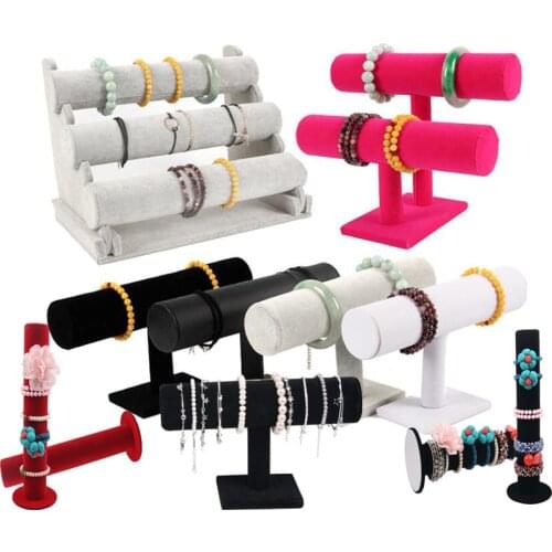 Portable Velvet Bracelet Bangle Necklace Jewelry Display Stand Holder Watch Jewelry Organizer T-Bar Rack