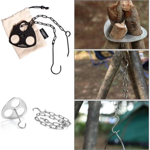 Portable Detachable Outdoor Barbecue Tripod Hanging Rack Adjustable Stainless Steel Camping Campfire Grill Hanging Pot Stand Set