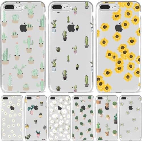 Cactus Daisy Flower plant pattern Phone Case Transparent soft For iphone 5 5s 5c se 6 6s 7 8 11 12 plus mini x xs xr pro max