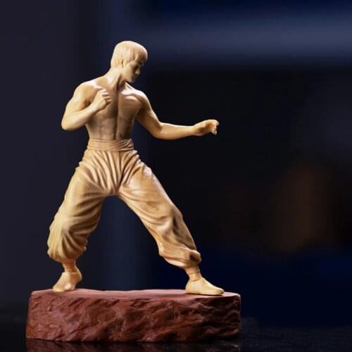 Wood Carving 13cm Bruce Lee Hand-made Crafts Creative Car Decoration Home Decoration Chinese Collection