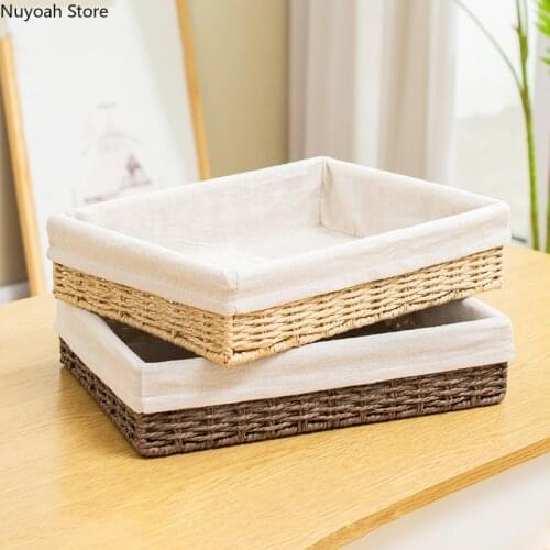 Rattan Storage Basket Fabric Storage Box Paper Storage Basket Desktop Snack Storage Box Simple Home Decoration Accessories