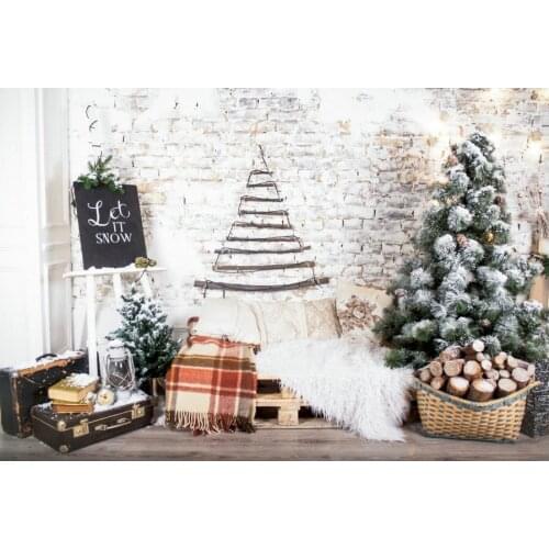Christmas Backdrop Xmas Tree Snow Suitcase Photography Background Family Holiday New Year Party Decor Photo Booth Studio Prop