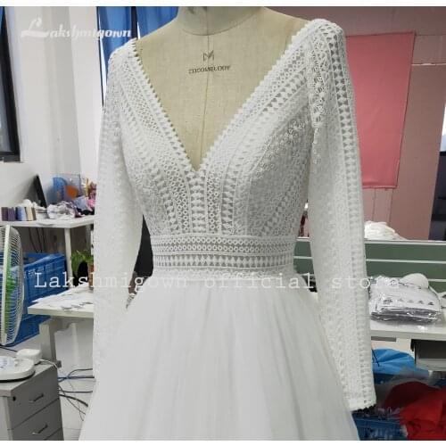 Sexy Open Back Boho Wedding Dress Lace bohemian Bridal Gowns V Neck A Line Vestidos de Nova Lakshmigown