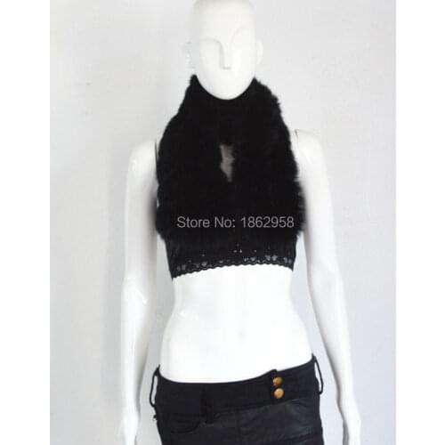 SJ073 Black Color 120CM Hand Thick Knit Rabbit Fur Neckwear Scarf Cheap Free Shipping Fur Scarf