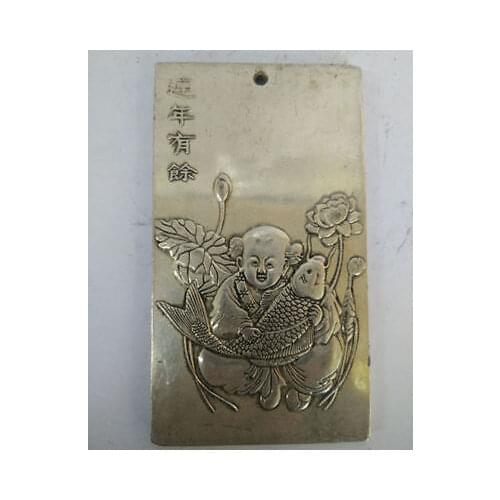 Old Chinese tibet Silver Child Bullion thanka amulet