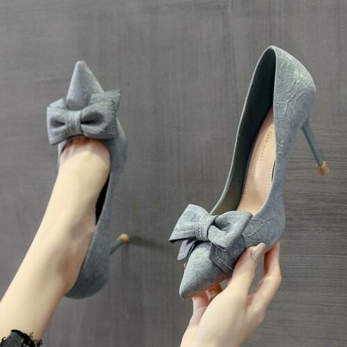 French high heels womens spring and summer new bow-knot pointed stiletto shoes for women ladies dress shoes high heels women