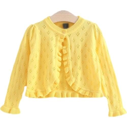 Yellow Baby Girl Jackets 100% Cotton Yellow Pink Cardigan Sweater For 1 & 2 Years Coat Spring Newborn Baby Clothes OGC215402
