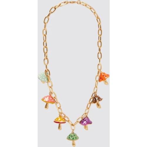 2021 New ZA Colorful Mushroom Pendants Necklaces For Women Fashion Vintage ZA Necklace Jewelry Female Maxi Long Choker Necklace