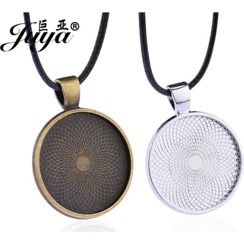 1/5/10pcs 25mm Cabochon Cameo Tray Bezel Blank 45cm Black Leather Rope Lobster Clasps Chains Necklace DIY Jewelry Making Finding