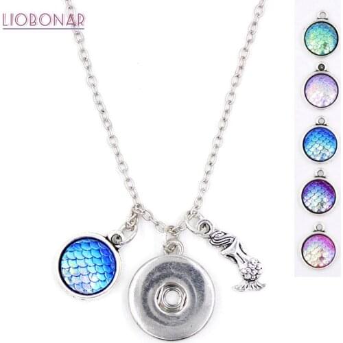 10pcs/lot Wholesale Mermaid Jewelry Necklace Mermaid Scale Snap Pendant Necklace Fit Interchangeable Button DIY Jewelry Bijoux