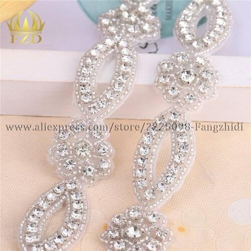 10yards) Wholesale Iron On Sewing Beaded Rhinestone Sash Appliques Trim for Wedding Dress Headpieces Garters
