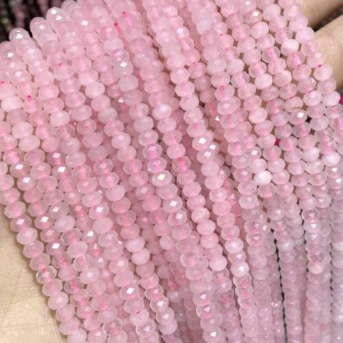 2mm 4mm Natural Faceted Stone Pink Quartz Rondelle Round Loose Beads For Jewelry Making DIY Bracelet Necklace Ear Studs