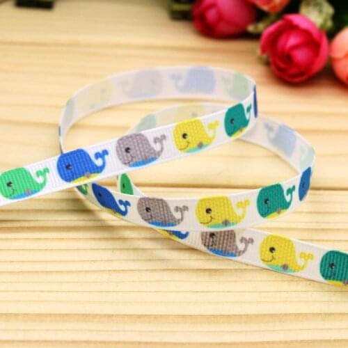 3/8'' Free shipping whale printed grosgrain ribbon hairbow headwear party decoration diy wholesale OEM 9mm P5684