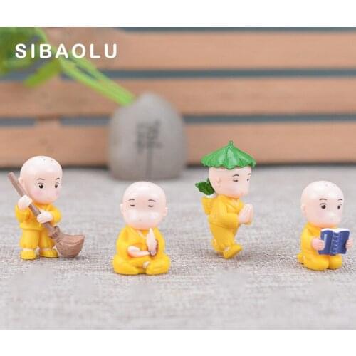 4pcs Monks Model Chinese Buddhist figurine cartoon character fairy garden home miniature ornament desk decoration DIY accessory