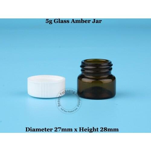 50pcs/Lot Promotion Empty Glass Amber 5g Eye Cream Jar Small SampleTest Container 1/6OZ Screw Plastic Lid Package Refillable