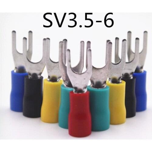 500pcs SV3.5-6 Pre Insulated Wiring Cold pressed Terminals PVC Sleeve Furcate Cable Lug Y-U-type terminals Brass for AWG14-12