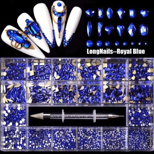 9200/7900pcs Rhinestone Nail Kit Blue,White,AB 1.4-3.2mm Flatback Neon*Fluorescent Crystal Art Gemstones Nail Diamonds ss3-ss12s