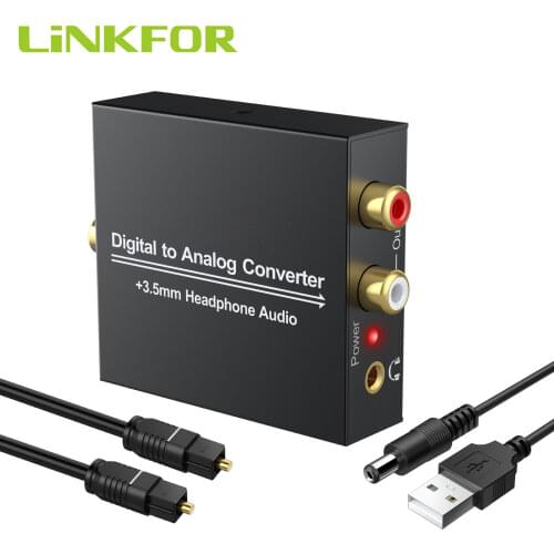 LiNKFOR Digital to Analog Analogue Audio Converter DAC Adapter 96Khz 24-bit S/PDIF Optical Toslink Coaxial to Analog RCA 3.5mm
