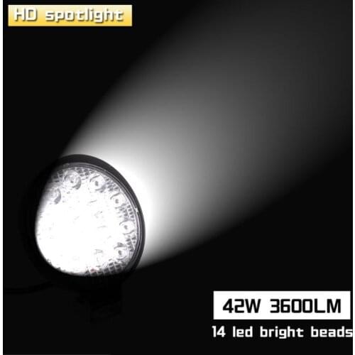 Car 42W 6500K 12V 24V Round LED Work Spot Light Flood Driving Lamp