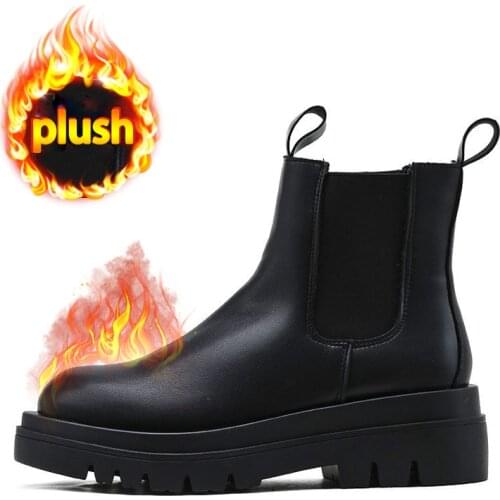 Winter Boots Women Elastic Band 5cm Chunky Heel Antiskid Fashion Platform Ankle Boots Chelsea Boots Woman Szie 42 43