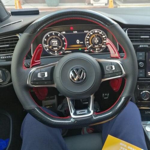 5D Carbon Fiber&Perforate Leather Steering Wheel Hand Sewing Wrap Cover Fit For Volkswagen Golf 7 GTI / Golf R MK7 / VW Polo GTI