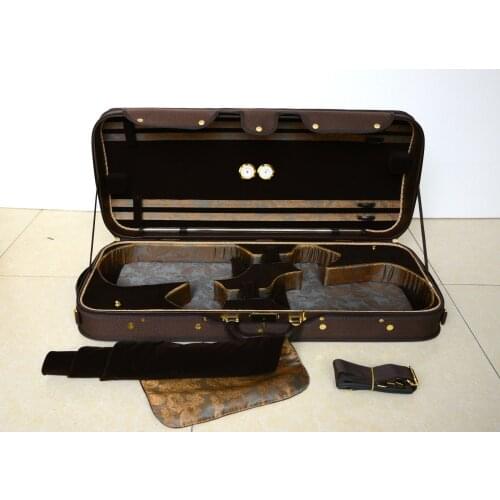 Strong&Sturdy 4/4 Full Size Wooden Double Violin Case for 2 violins Coffee Color