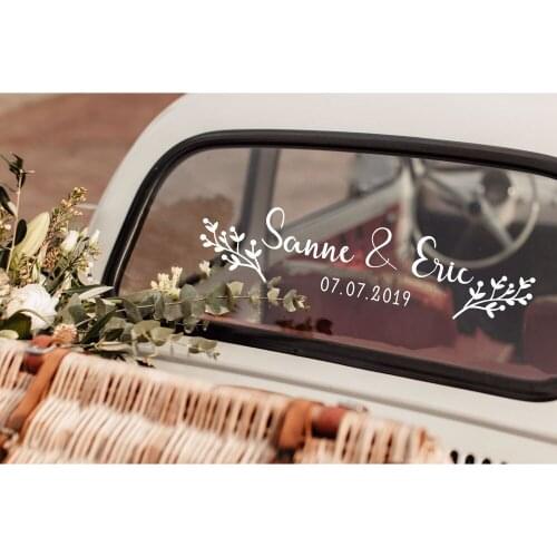 Floral Personalised Bride Groom Names Stickers DIY Wedding Car Decor Vinyl Decal Customised Name Date Poster B194