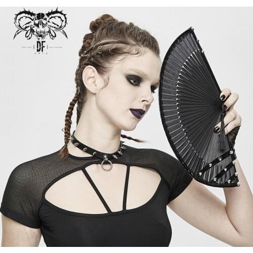 Devil Fashion Womens Punk Hand Fan Fashion Novelty Visual Kei Lightweight Rivet Decoration Cool Fan
