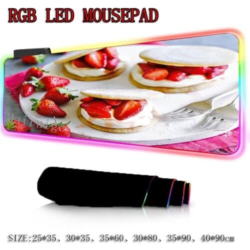 Mairuige Birthday Strawberry Cake Large LED Light RGB Waterproof Gaming Rubber Mouse Pad USB Wired Pads Computer Mat 7 Colors