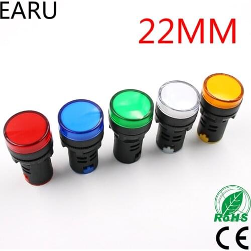 Indicator Signal Lamp Light Waterproof ad16-22ds 22mm AC/DC 12V 24V 110V 220V 380V Red Green Yellow Blue White LED Bulbs 20mA