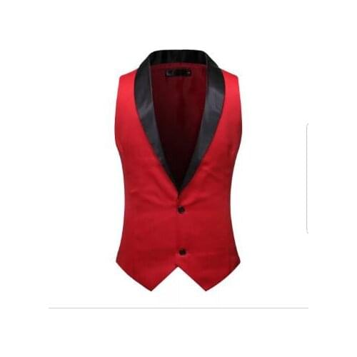Red Vest With Black Lapel Mens Handsome Groom Vest Formal Grooms Wear Suit Vest Skinny Wedding Dress Waistcoat For Men