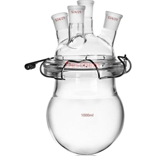 1000ml,24/29 Glass Reaction Vessel,1L,4-Neck Lab Reactor W/ Four Necks Lid & Clamp