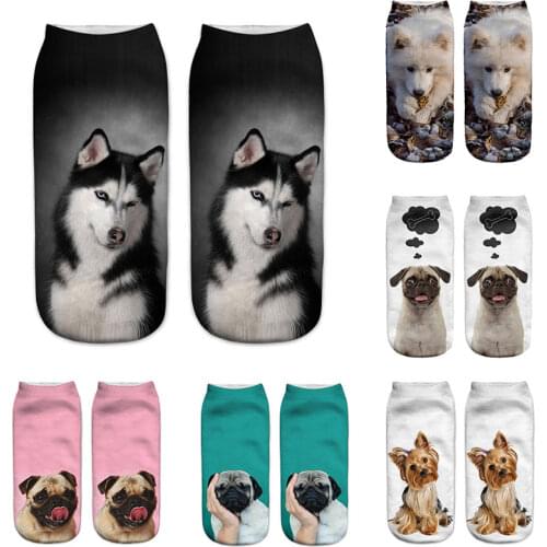 Hot Selling 3D Printing Children Socks Pet Dog Design Fashion Unisex Christmas Gift Socks Low Ankle Funny Sock for 8-16T Kids