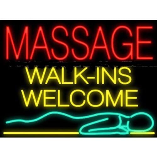 Massage Walk Ins Welcome Neon Sign Real Glass Tube Rlaxation Center Health Care Store Club Decoration Display Neon Signs 37"X24"