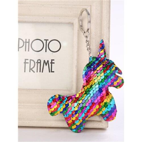 Fashion Star Sequin Keychain unicorn Cat Dolphin Sequin Pendant Gift Keychain