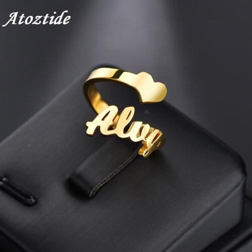 Atoztide Customized Fashion Stainless Steel Name Ring Personalized Letter Gold Ring Pendant Nameplate Jewelry Gift For Lovers
