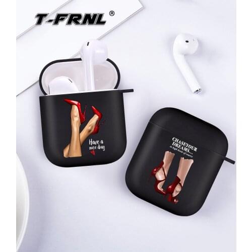 Fashion girl Air pods Case For Airpod 1 2 Cases Black Silicone Wireless Bluetooth Earphone Cover For Apple Airpods 1 2
