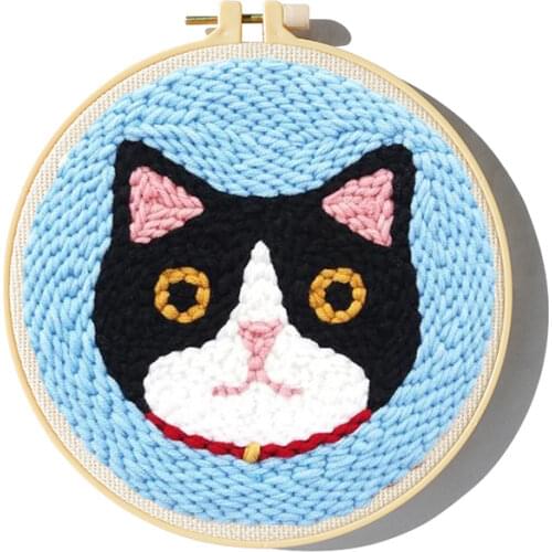 Bell Cat Punch Needle Starter Kits Soft Yarn Punch Needle Embroidery Kit Easy Embroidery Set Needlework Work Home Decor