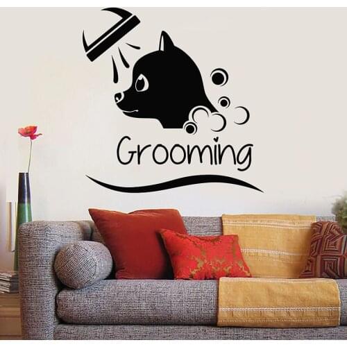 Dog Head Wall Decal Pet Animal Shower Grooming Salon Interior Decor Words Lettering Vinyl Window Stickers Cute Art Mural S1397
