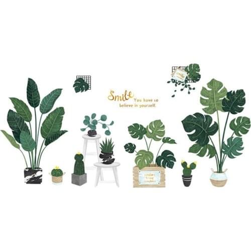 Wall Decals Wall Stickers Green Tropical Plant Wall Pictures Wall Stickers Leaves Self-Adhesive Wall Decoration