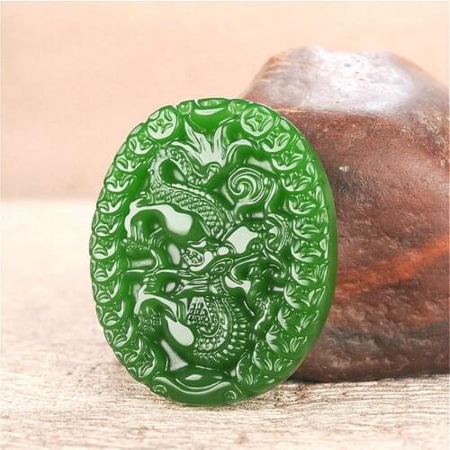 Natural Green Money Dragon Jade Pendant Necklace Chinese Hand-Carved Charm Jewelry Amulet Fashion Accessories for Men Women Gift