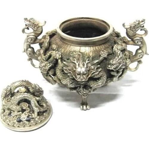 Detalles sobre preeminente Tibet silvered nine quemador de incienso de dragón