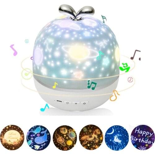 Projector Night Light with Music Box and 6 Projection Films 360 Rotation Starry Sky Projector Lamp for Kids Bedroom Nursery Dec